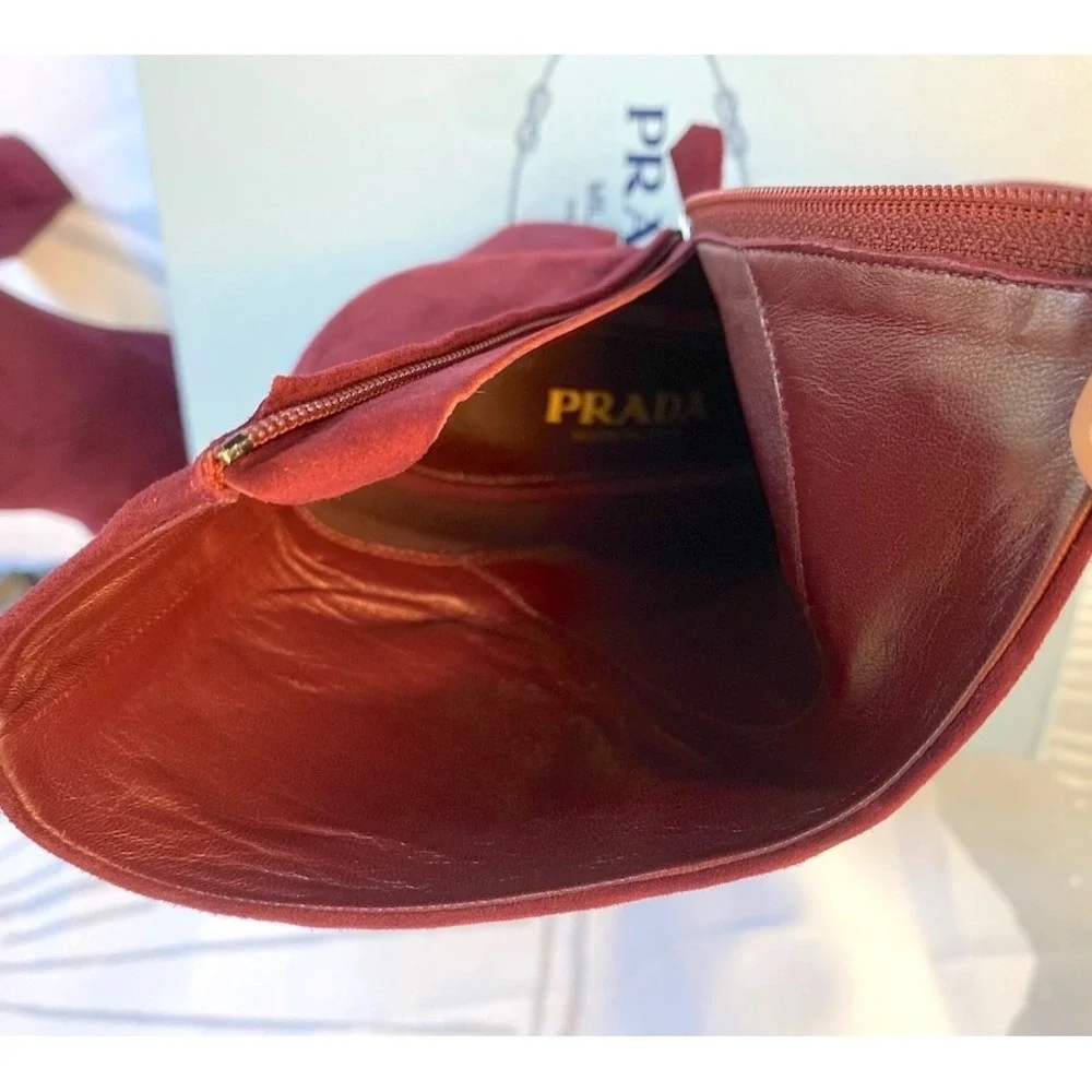 PRADA Milano 1TP221 Womens Burgundy Suede High heel‎ Ankle Boots Shoes, 35.5